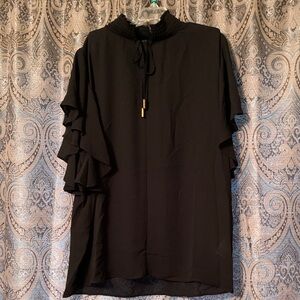 T Tahari Black Blouse with Tie Neck